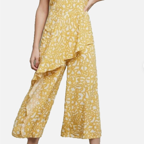 Anthropologie Maeve Yellow White Goldenrod Britany  Jumpsuit Sz12 EUC - Picture 2 of 9